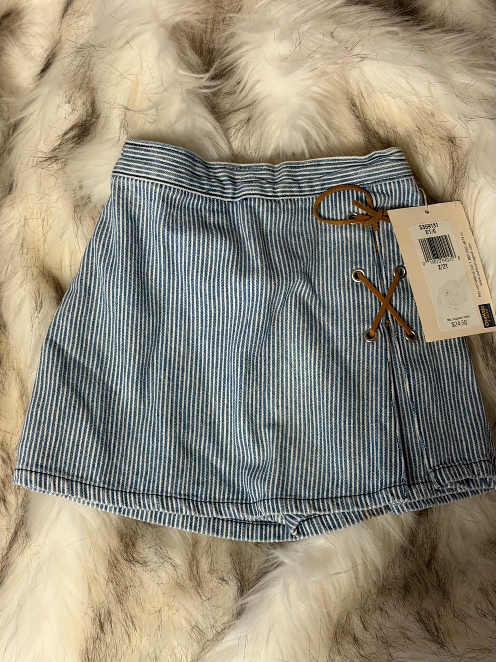 NWT Osh Kosh Striped Denim-Look Mini Skirt with Lace-Up Detail - Blue